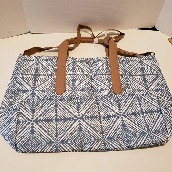 Ikat Blue Weekender Bag with handles and long strap NWOT - Picture 5 of 10